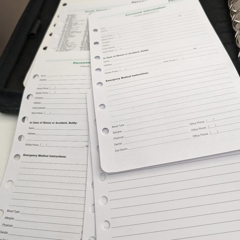 Vtg Black Leather At A Glance Planner Organizer 7 Rings 8.5